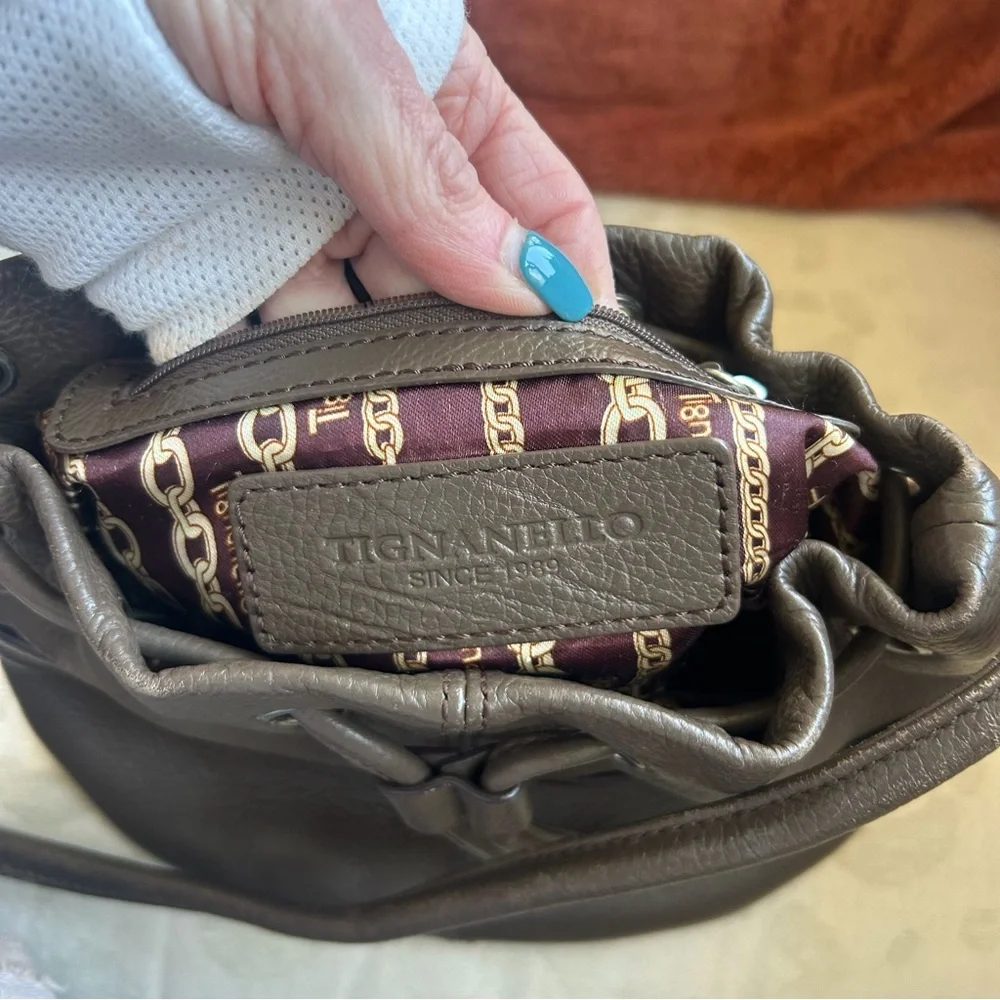 Tignanello Brown Leather Bucket Crossbody Bag